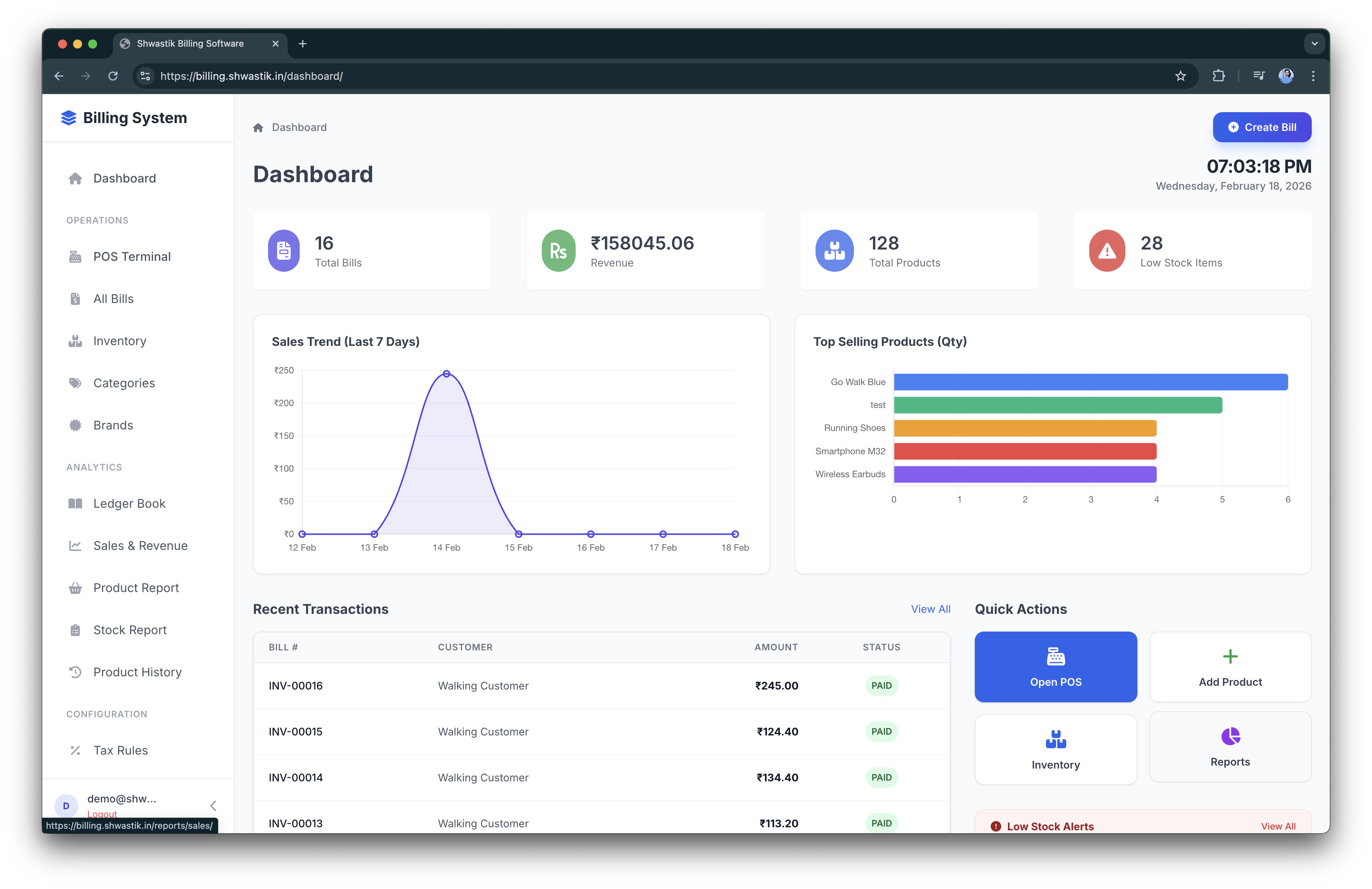 Shwastik Billing Dashboard View